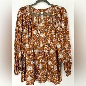 Old Navy Floral-Print Tie-Neck Swing Blouse Long Sleeve